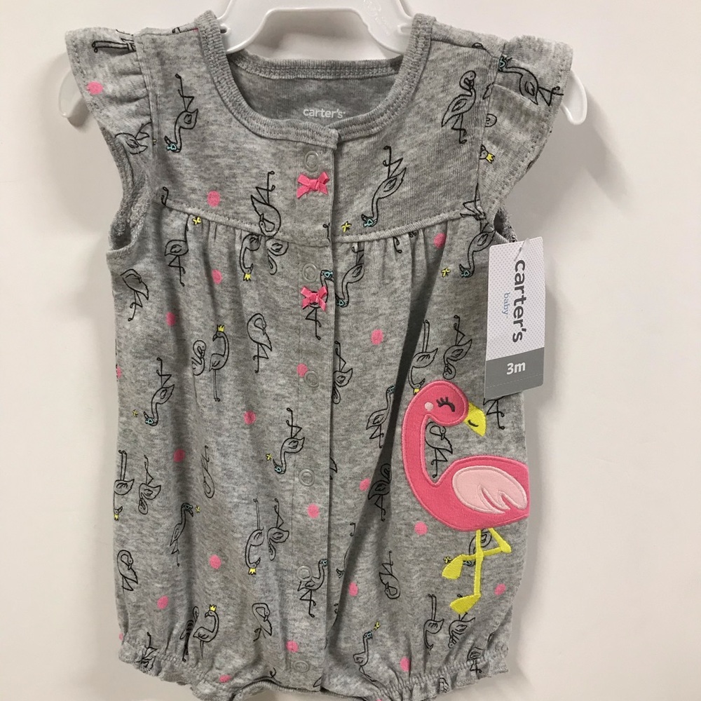 Flamingo one piece Carter’s NWT gray & pink